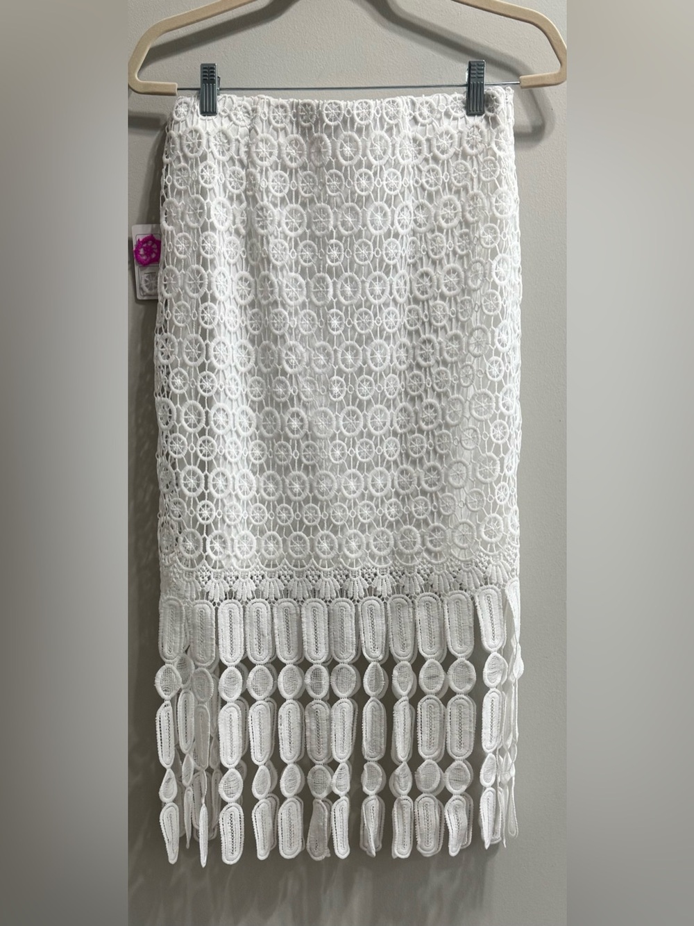 Skies Are Blue White Lace Midi Skirt with Fringe Hem - Picture 8 of 9